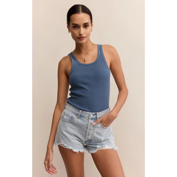 Z Supply Classic Scoop Rib Tank - Vintage Indigo NWT VARIOUS SIZES - Picture 1 of 5